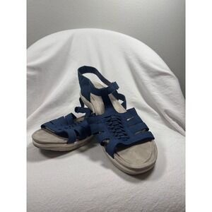 Earth Origins Etsaila Navy Blue Leather Strappy Comfort Sandals Womens 12M Flat